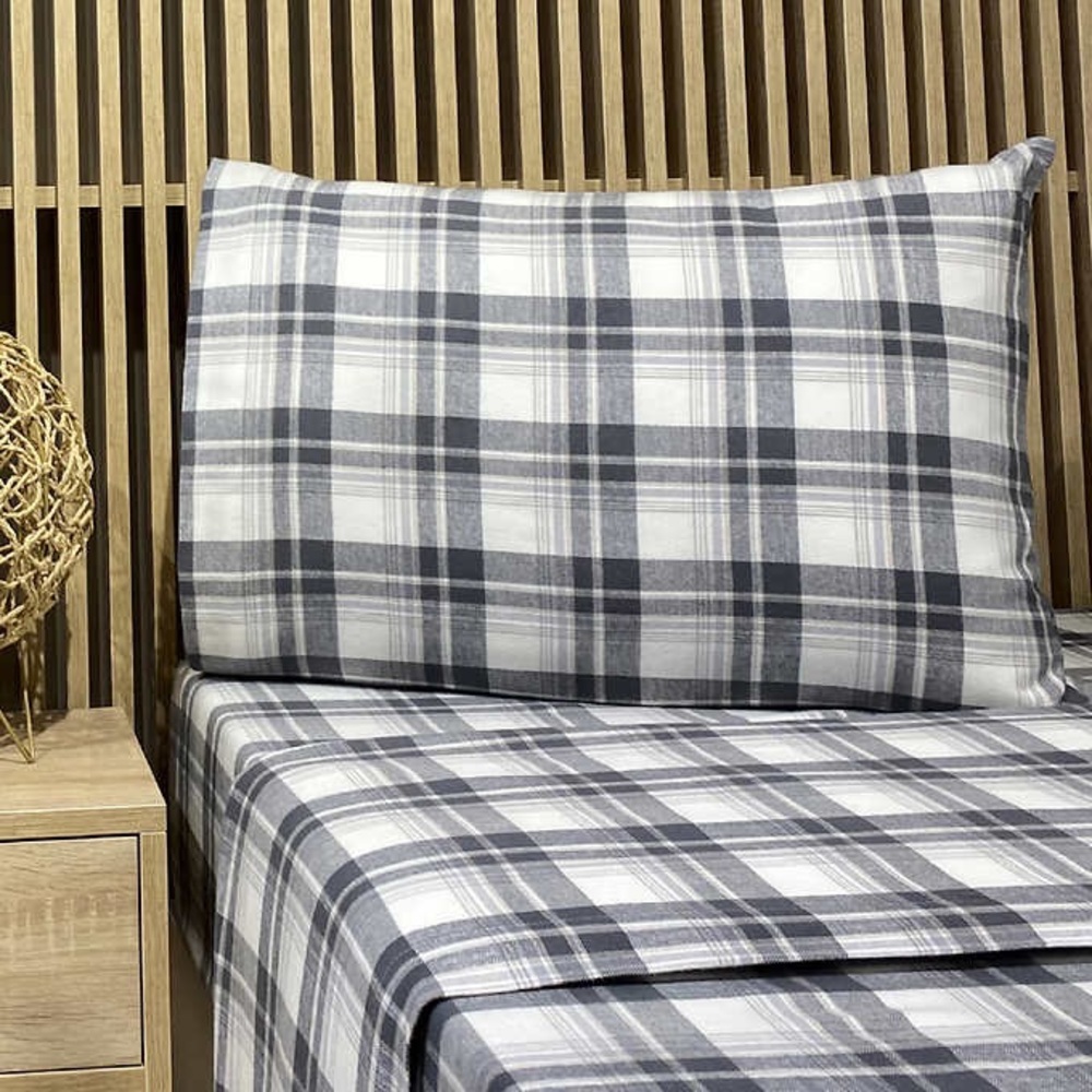 - Portuguese Grey Plaid Flannel 4-piece Sheet Sets Full set